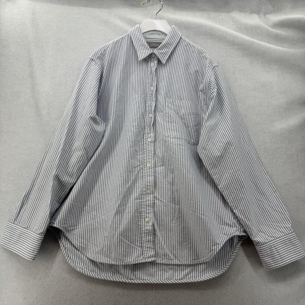 EUC Women’s Everlane Button Down Blue Striped Oxford LS Shirt sz 14 100% Cotton